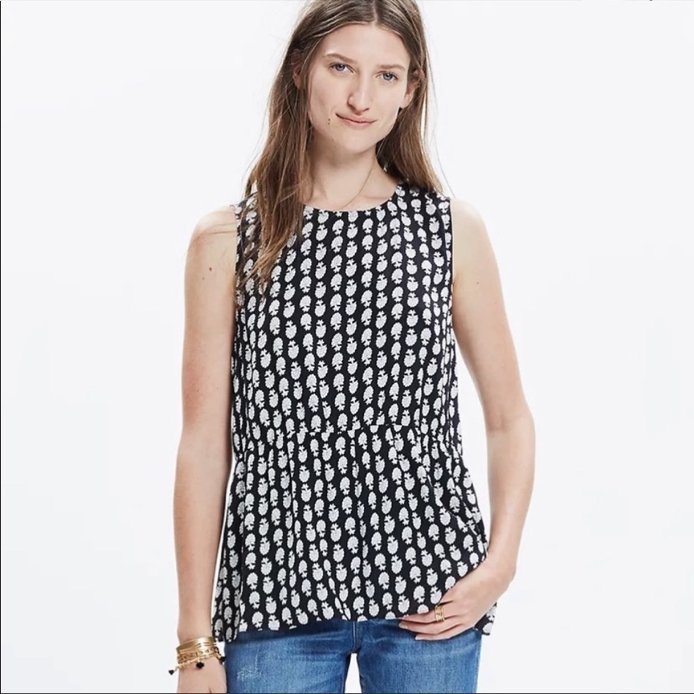 MADEWELL Peplum Top Tank Shell Sleeveless Bloomstamp Floral Boho Blouse Size XS